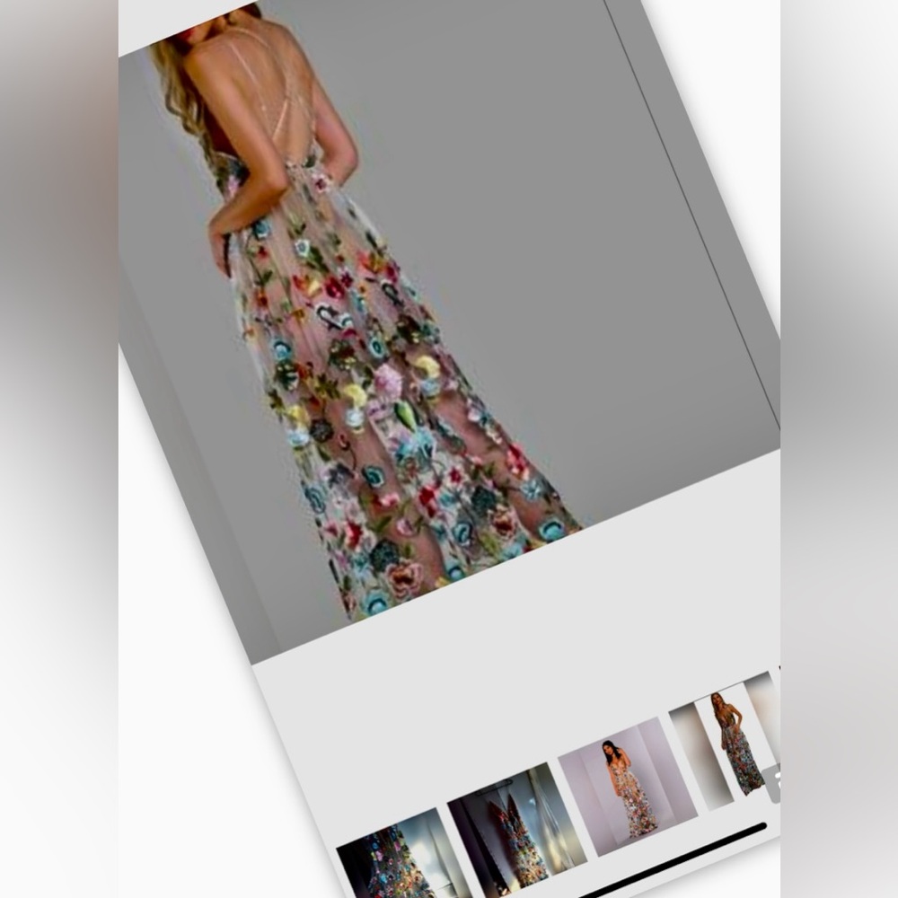 Elegant Multicolor Floral Dress - V-Neck Evening Gown - Picture 2 of 10